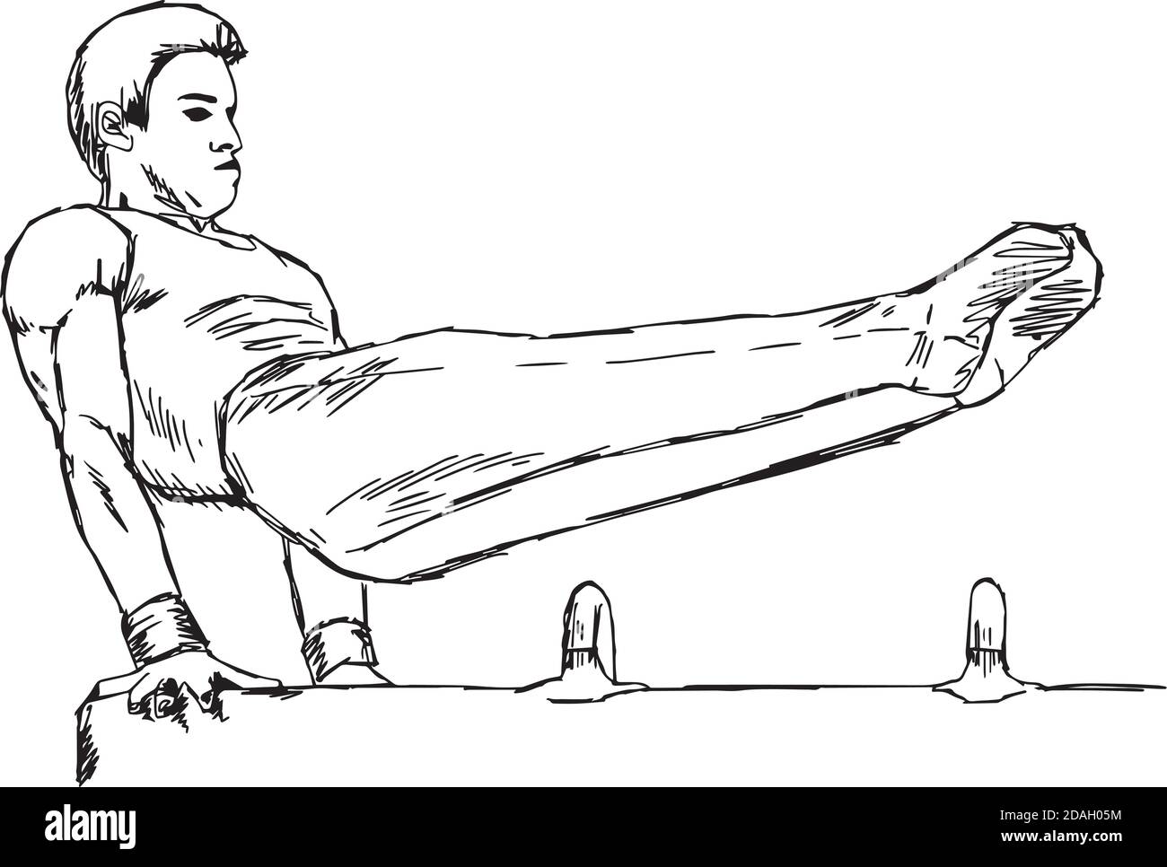 illustration vecteur doodle main tirée de la gymnaste mâle en cours d'exécution cheval de pommel Illustration de Vecteur