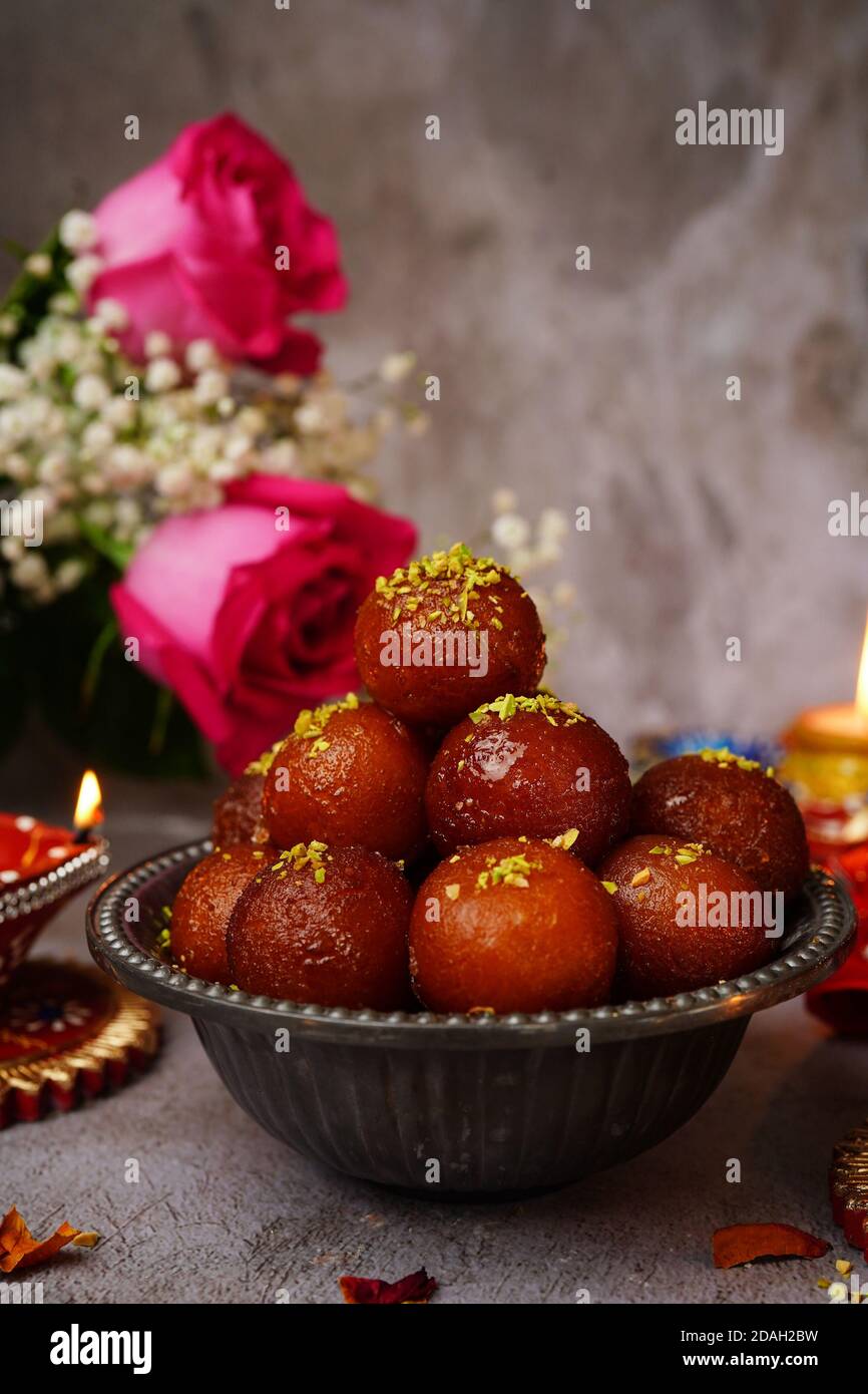 Bonbons maison Gulab Jamun/Diwali, concentration sélective Banque D'Images
