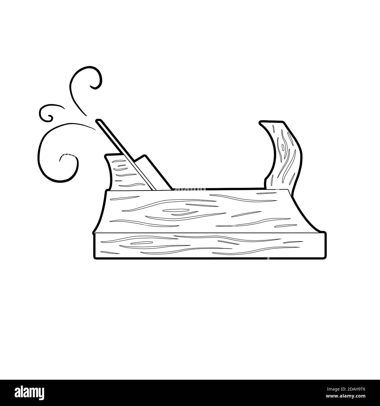 Illustration de contour d'un plan de charpentier en bois avec des copeaux. Anciens outils de menuiserie. Passe-temps et artisanat. Objet vectoriel pour logos, icônes, bannières Illustration de Vecteur