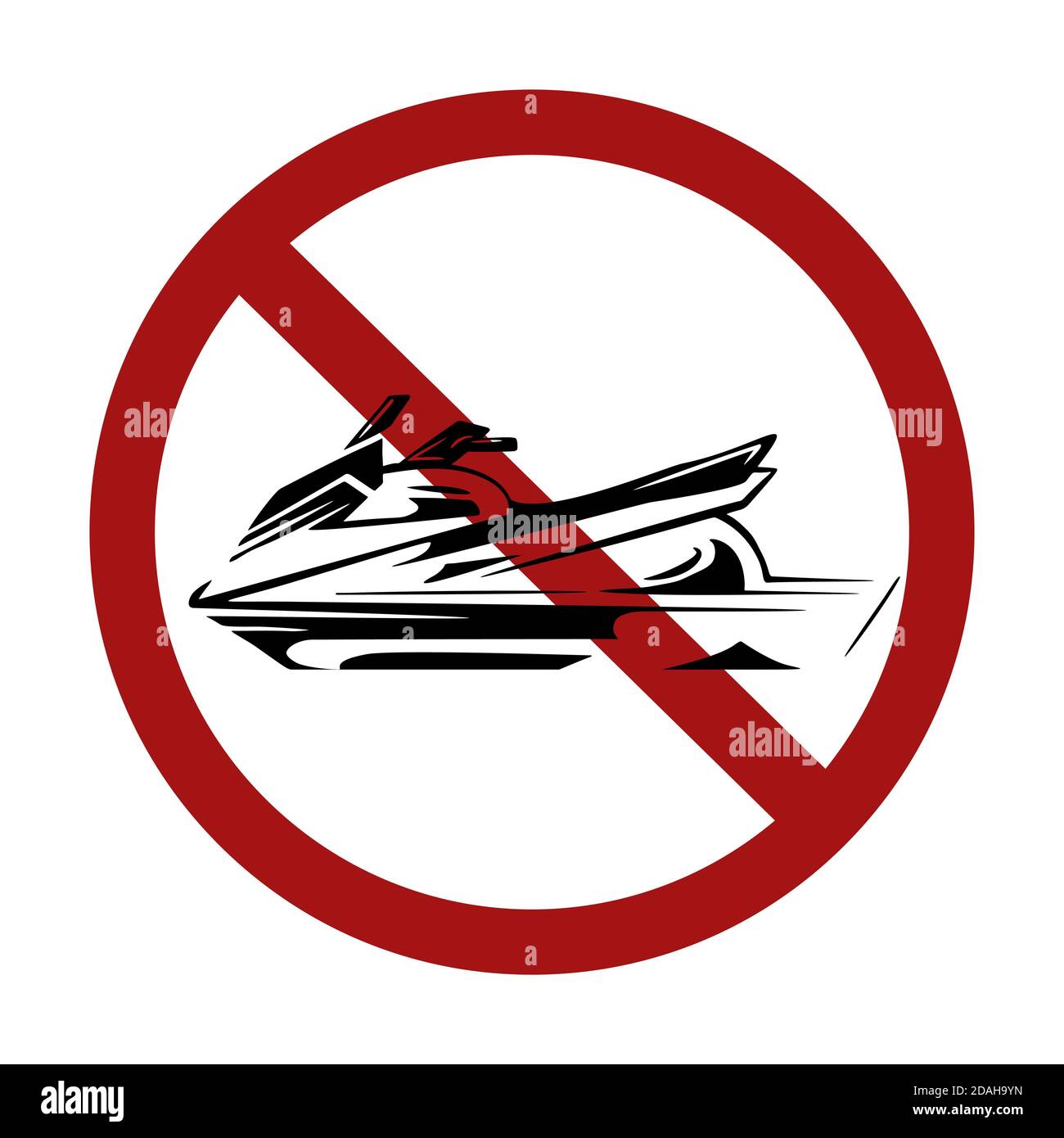 Vélo d'eau dans le panneau d'interdiction. Le danger de conduire sur des véhicules nautiques. Vecteur signe pour les logos, les icônes et votre créativité. Illustration de Vecteur