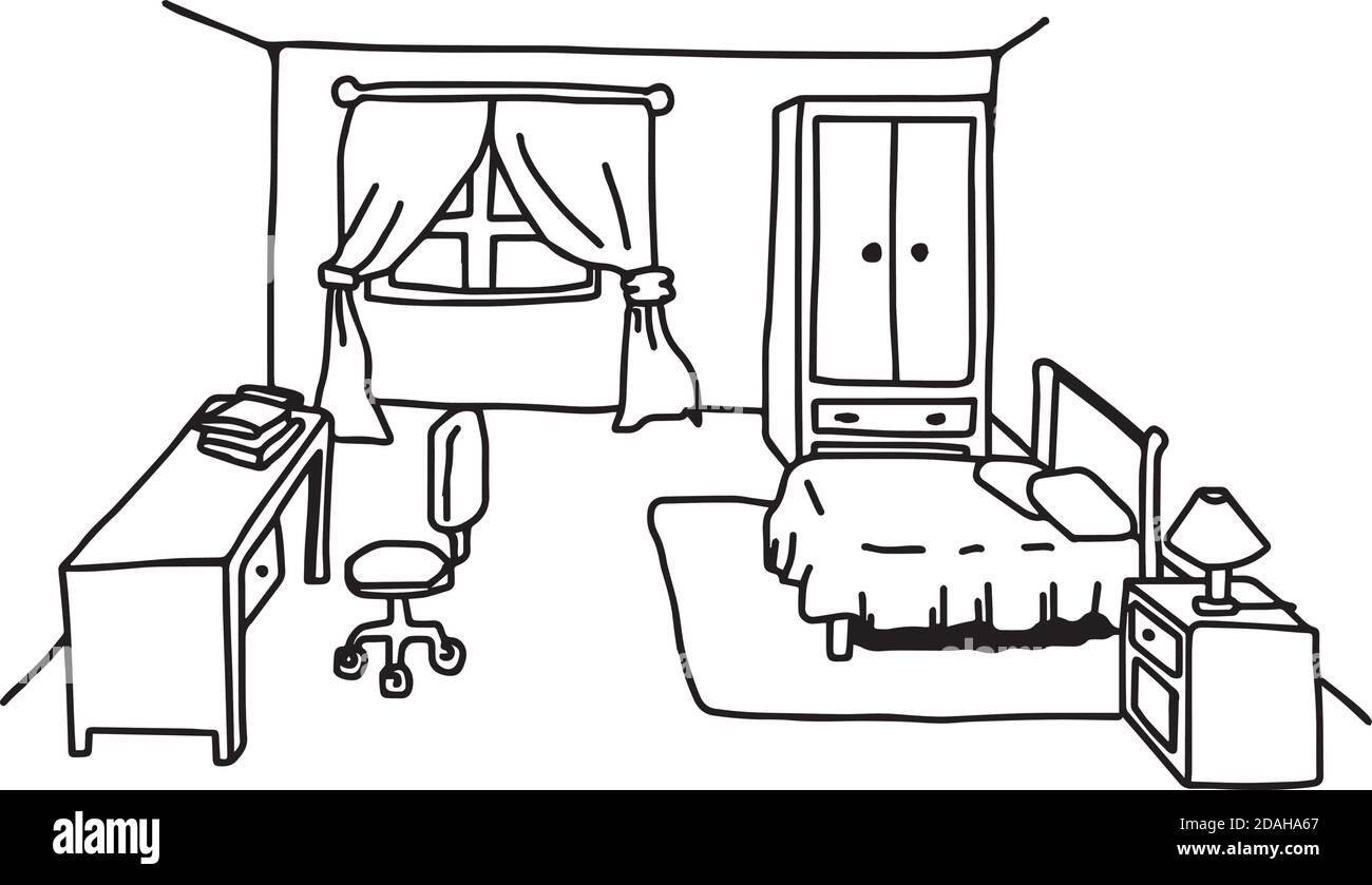 illustration vectorielle esquisse dessinée à la main de la chambre isolée sur blanc arrière-plan Illustration de Vecteur