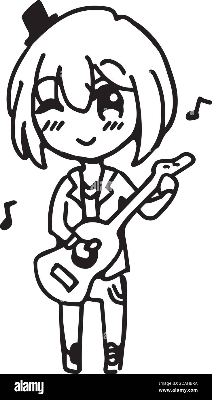 illustration vecteur doodle dessiné à la main de la fillette de gros plan jouer guitare Illustration de Vecteur