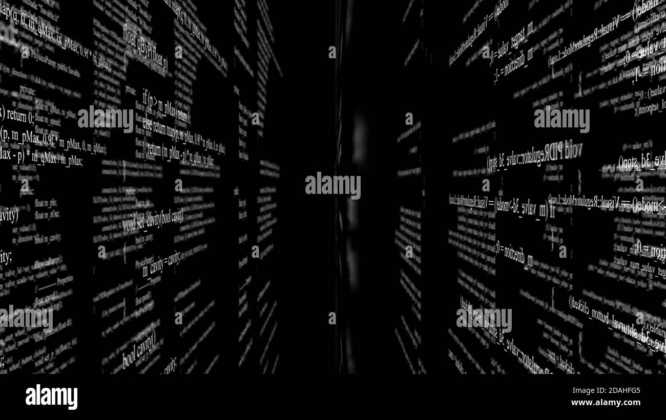 Blocs de code de programme volant dans l'espace virtuel Banque D'Images