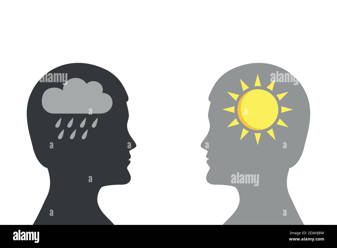 concept de santé mentale homme avec la silhouette de symbole de pluie et de soleil Illustration vectorielle EPS10 Illustration de Vecteur
