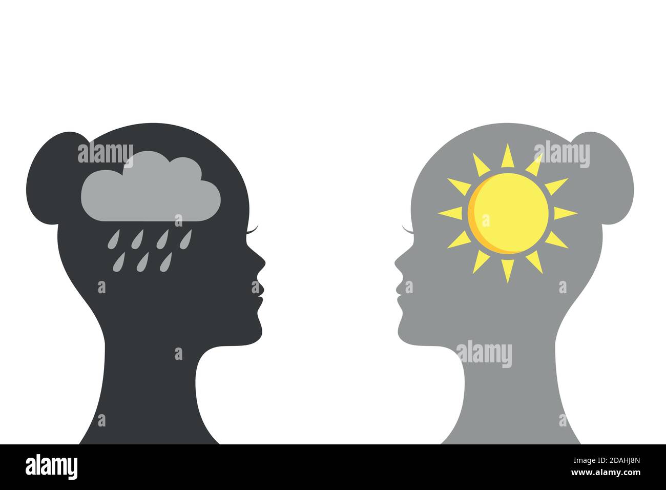 concept de santé mentale femme avec la silhouette de symbole de pluie et de soleil Illustration vectorielle EPS10 Illustration de Vecteur