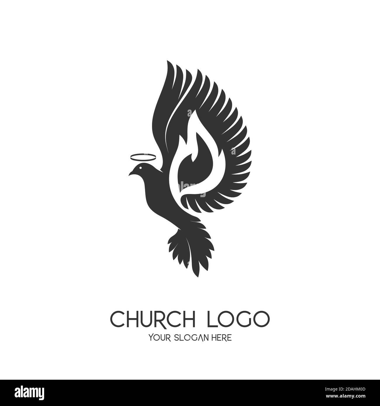 Logo de l'église. Symboles chrétiens. Le symbole du Saint-Esprit est une colombe et une flamme Illustration de Vecteur