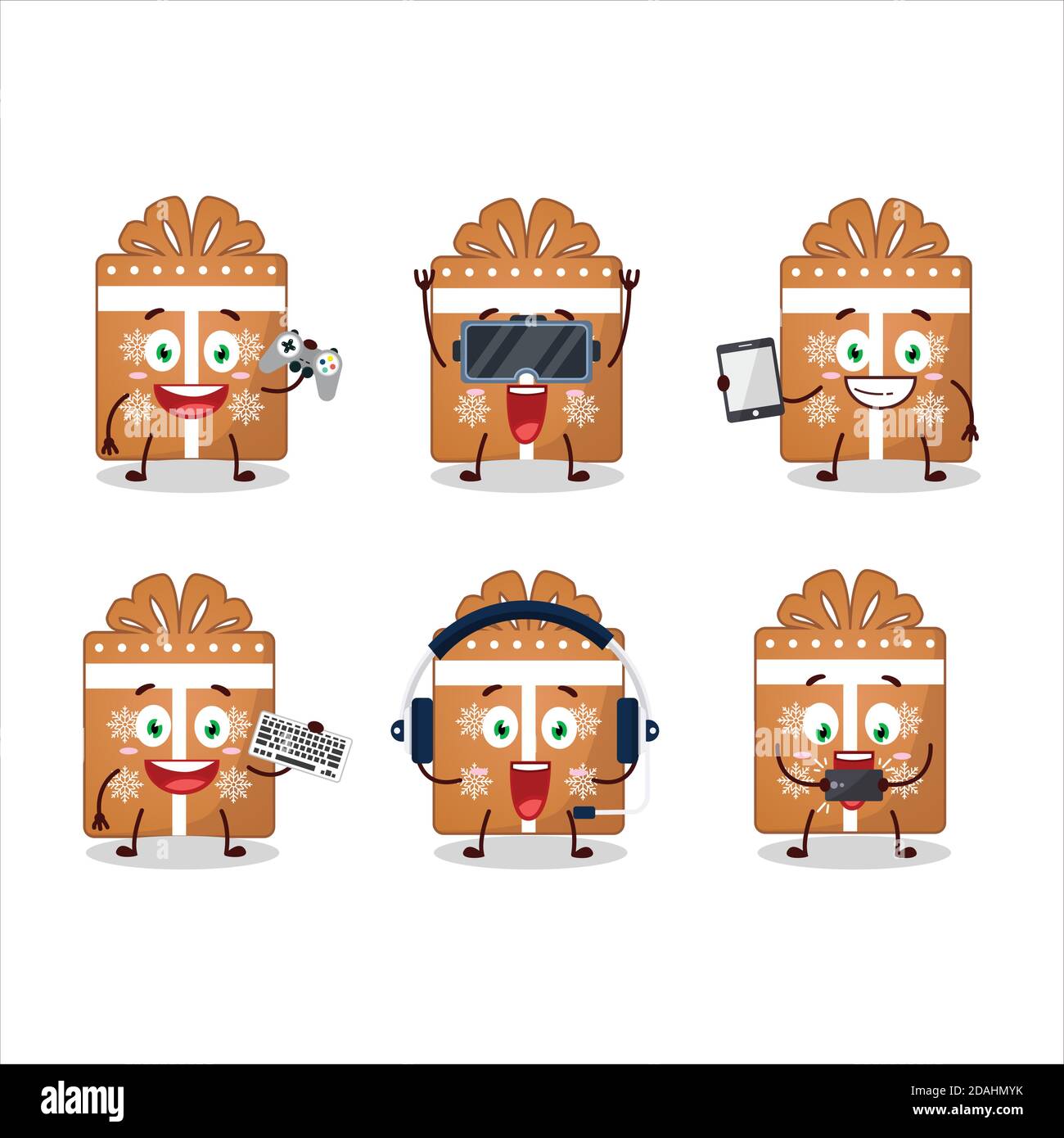 Les cookies de cadeau personnage de dessin animé jouent à des jeux avec divers mignon émoticônes Illustration de Vecteur
