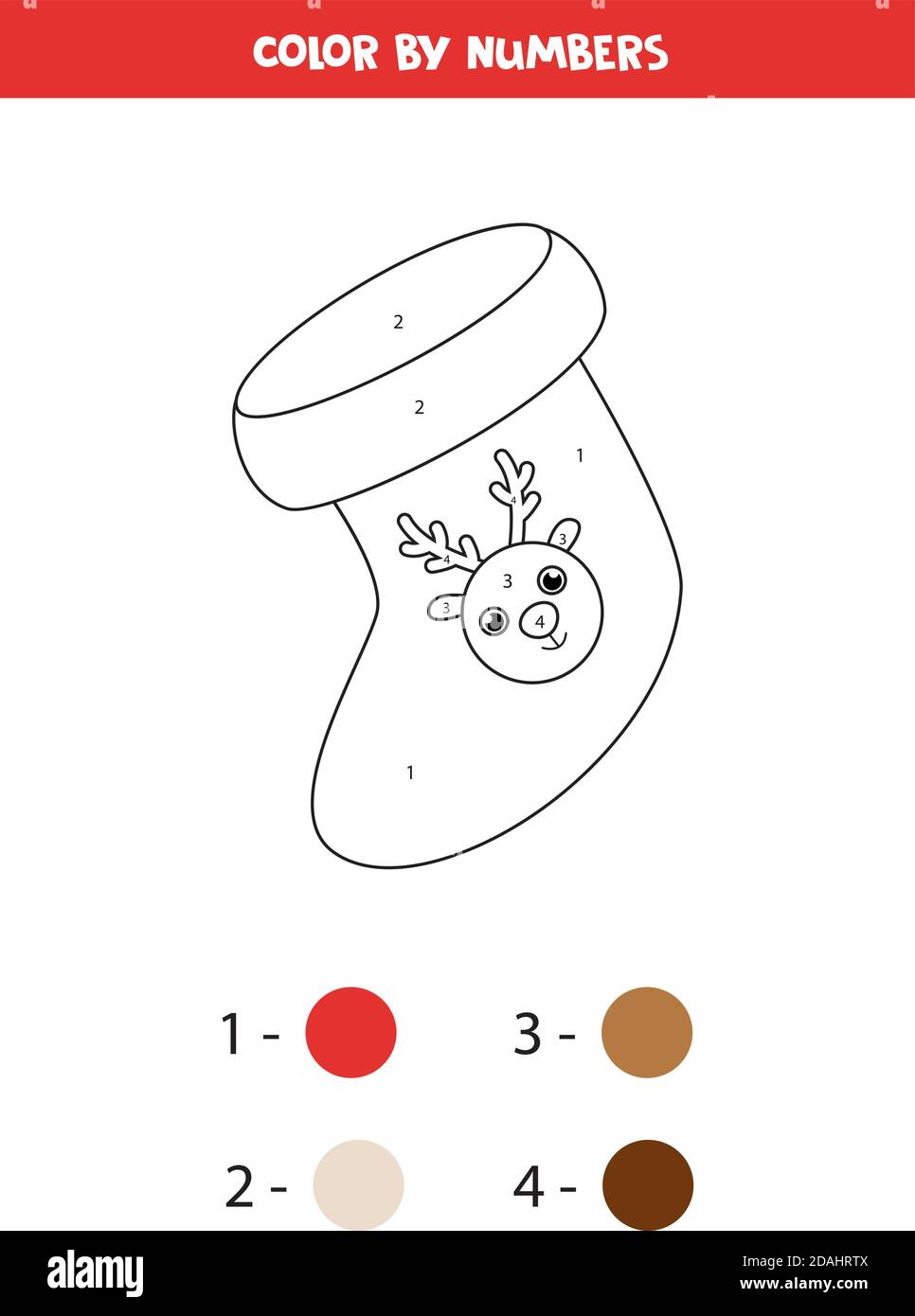 Page de coloriage des chaussettes de Noël à motif caricature. Jeu de mathématiques. Illustration de Vecteur