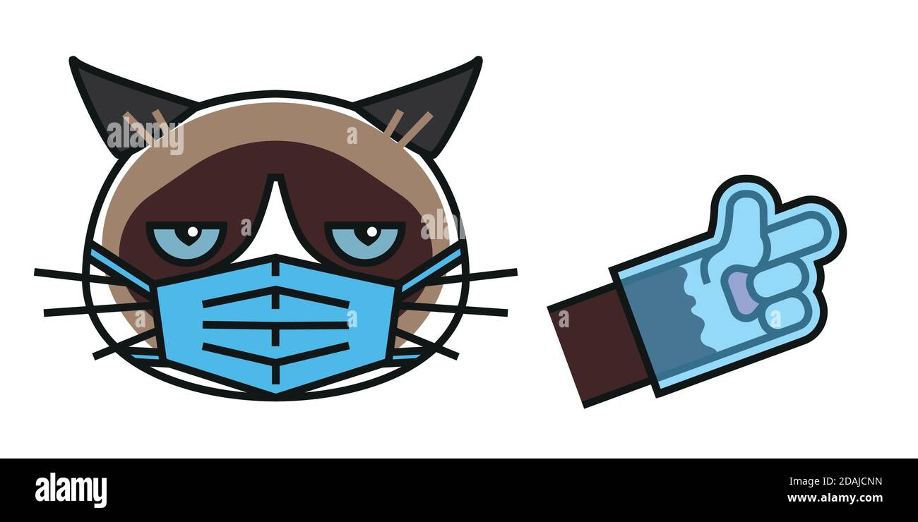 Chat grincheux dans un masque médical de protection du visage Illustration de Vecteur