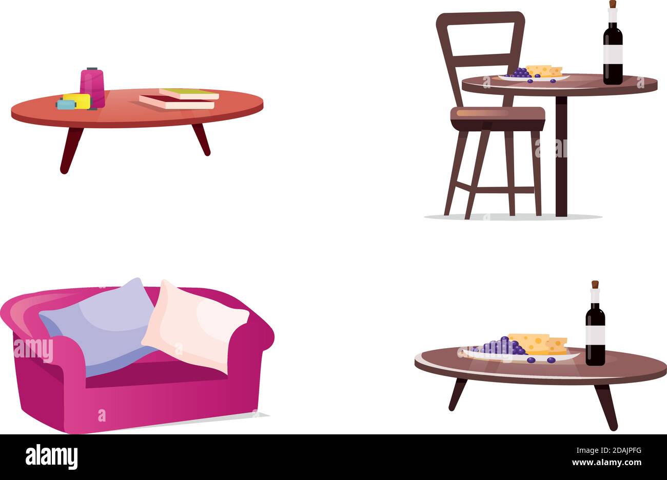 Maison mobilier plat couleur vecteur objets ensemble Illustration de Vecteur