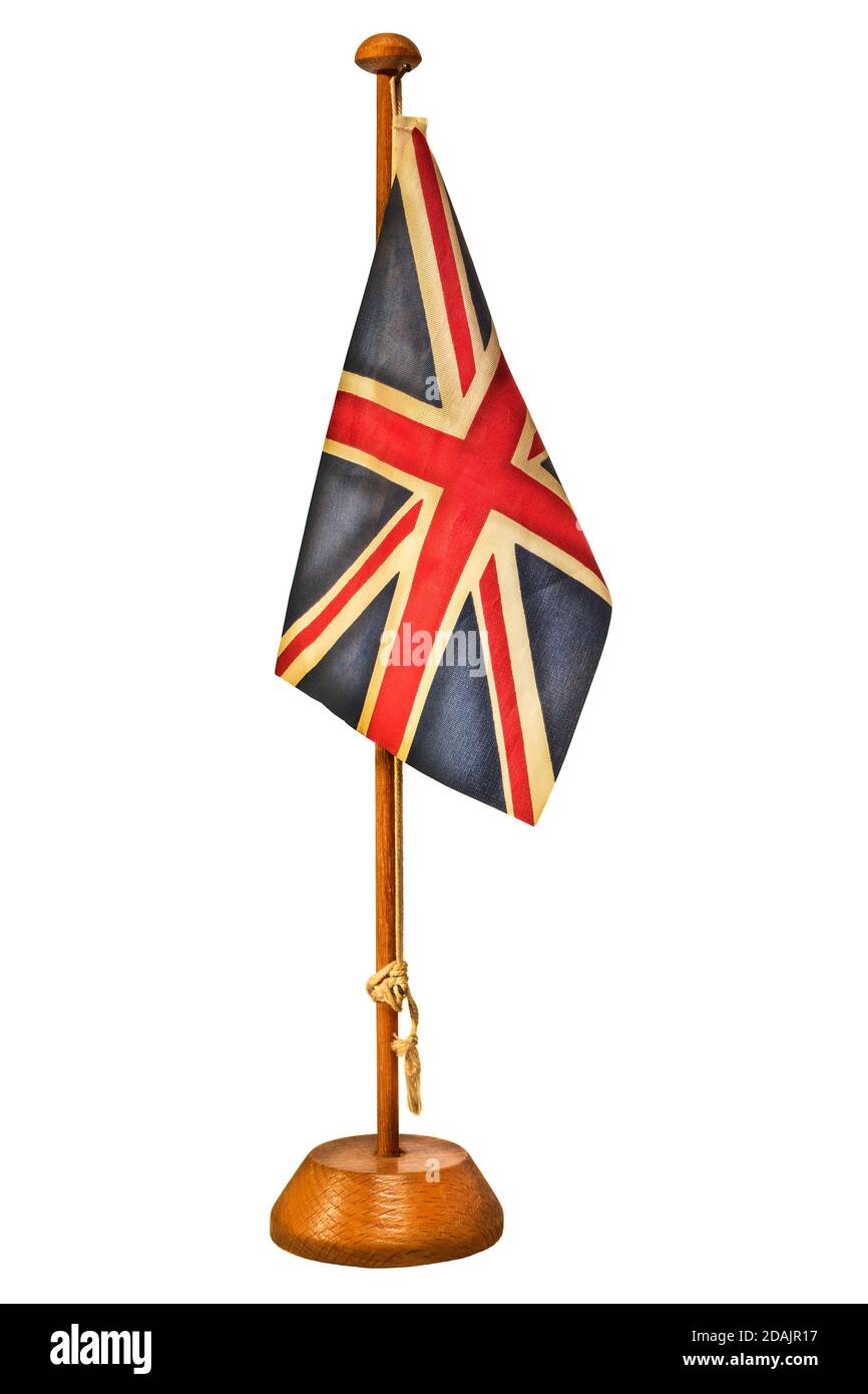 Image de style rétro d'un petit drapeau de conférence anglais isolé sur fond blanc Banque D'Images