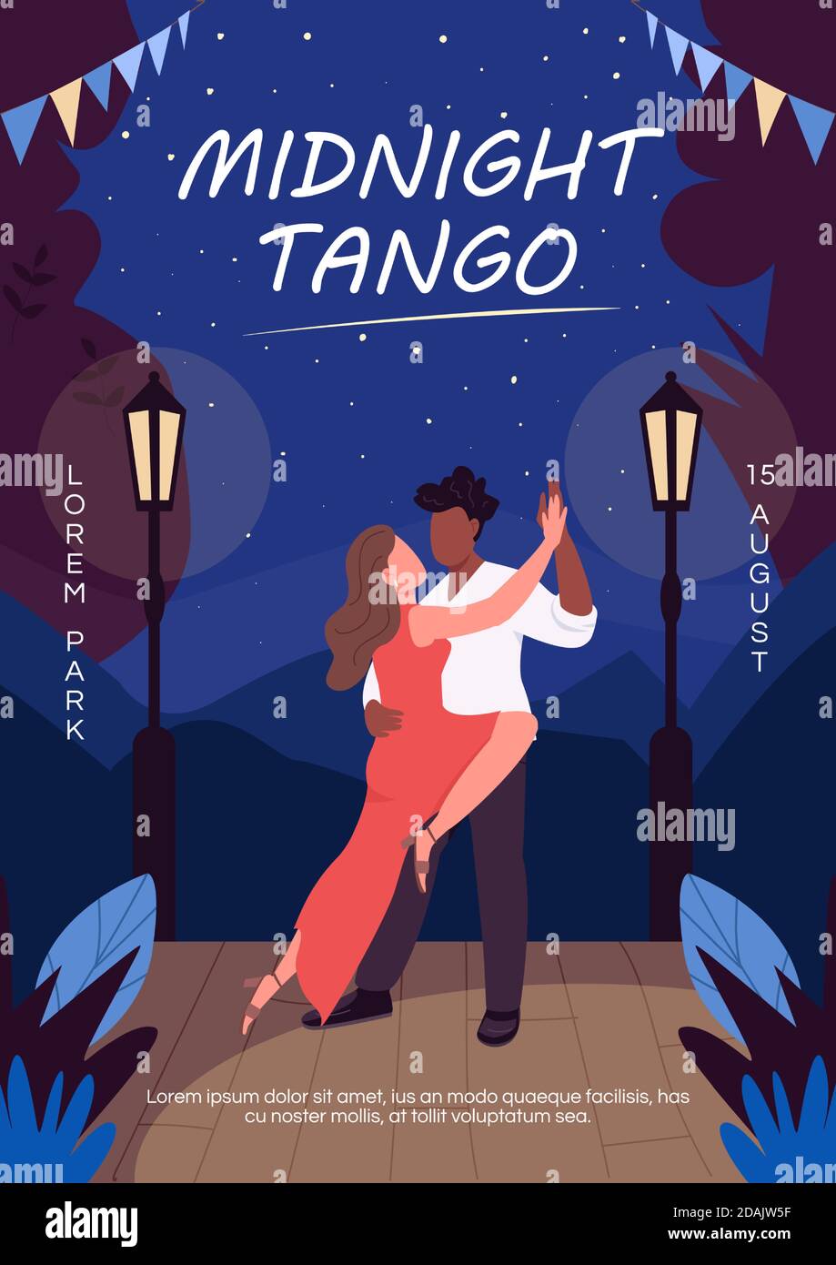 Modèle vectoriel plat d'affiche Midnight tango Illustration de Vecteur