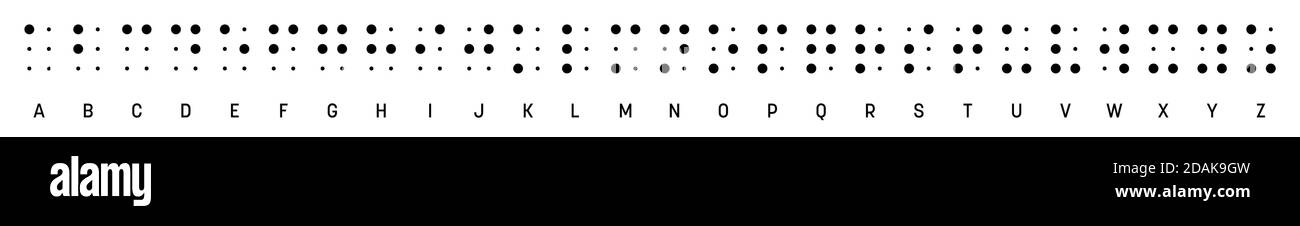 Lettres de l'alphabet braille de suite. Le braille est un système d'écriture tactile utilisé par les aveugles ou les malvoyants. Illustration vectorielle en noir et blanc. Illustration de Vecteur