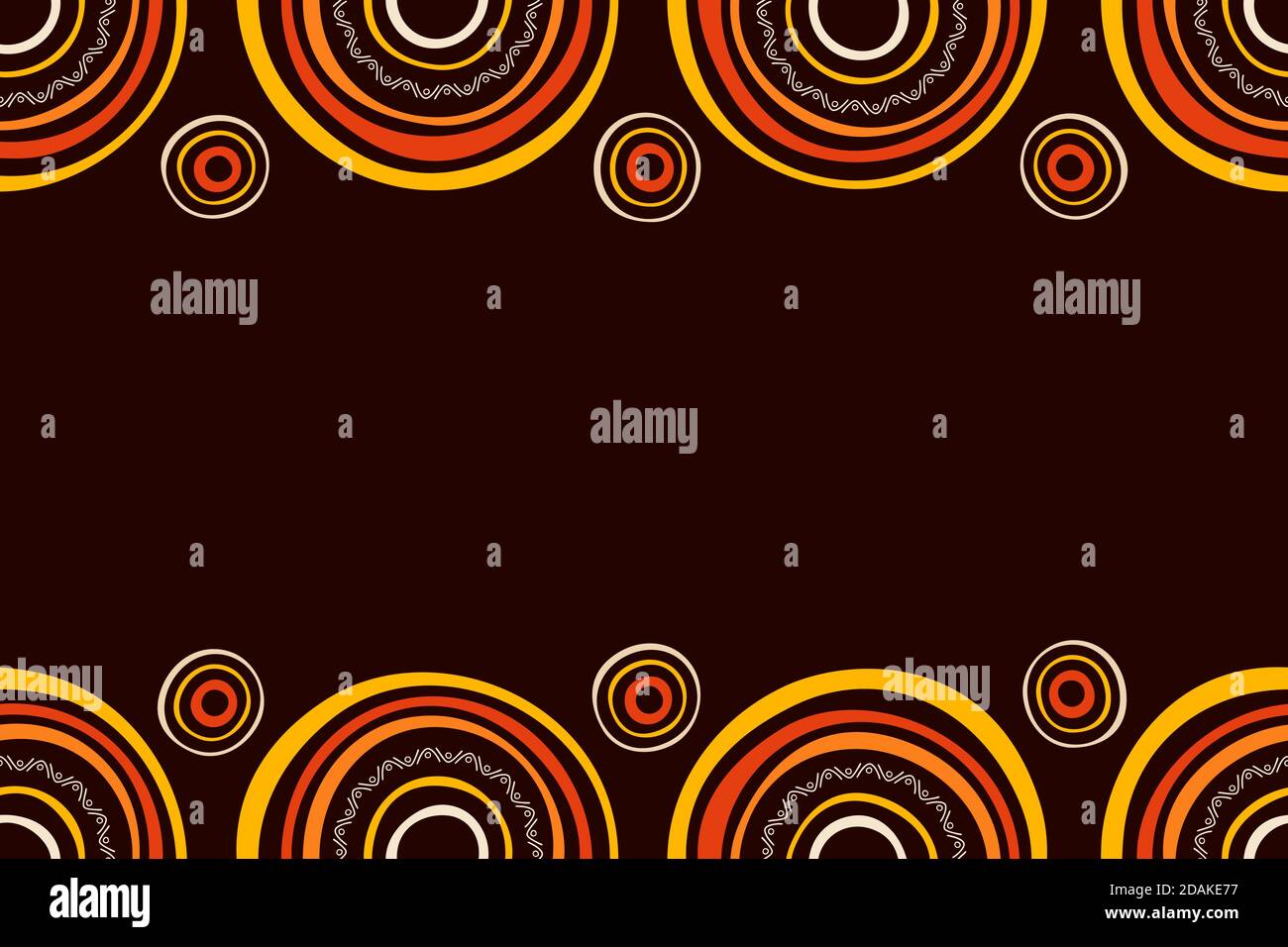 Motif de bordure horizontale sans couture aborigène australien avec cercles, bandes tortravers, isolé sur fond marron. Une texture élégante sans fin. Ethnique Illustration de Vecteur