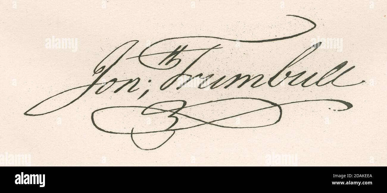 Gravure antique c1860, télécopie signature de Jonathan Trumbull. Jonathan Trumbull Sr. (1710-1785) était un homme politique et un homme d'État américain qui a servi comme gouverneur du Connecticut pendant la Révolution américaine. SOURCE : GRAVURE ORIGINALE Banque D'Images