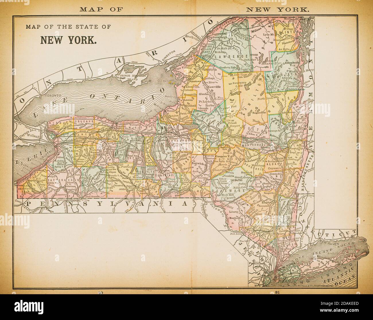Carte de New York datant du XIXe siècle. Publié dans nouvel Atlas du dollar des États-Unis et Dominion du Canada. (Rand McNally & Co's, Chicago, 1884). Banque D'Images