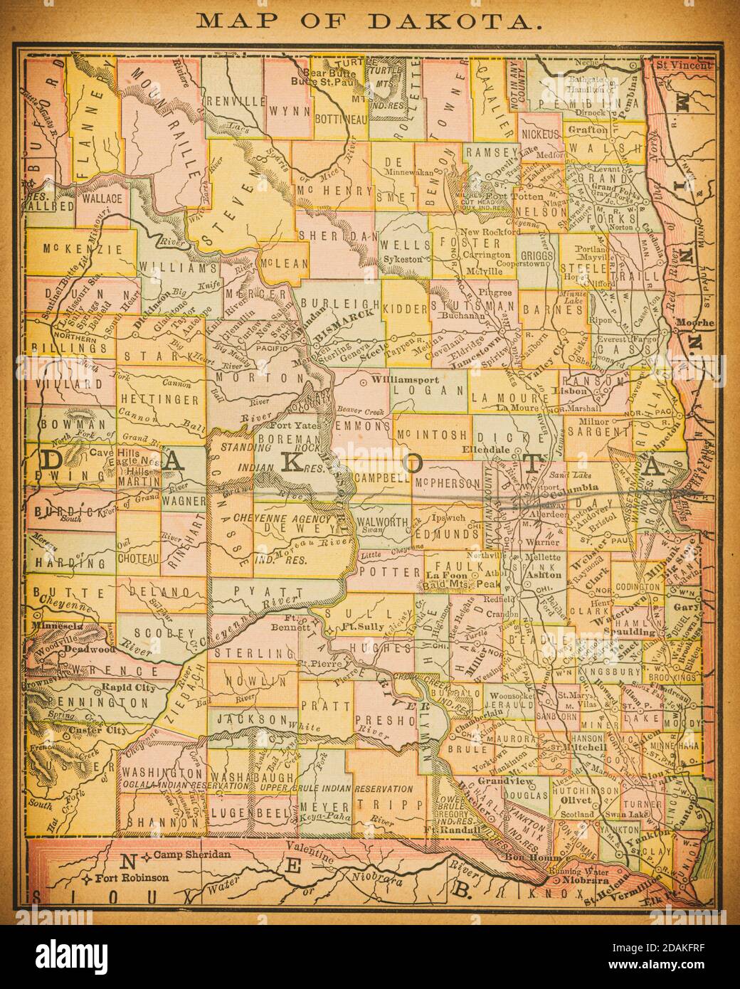 Carte du Dakota du XIXe siècle. Publié dans nouvel Atlas du dollar des États-Unis et Dominion du Canada. (Rand McNally & Co's, Chicago, 1884). Banque D'Images
