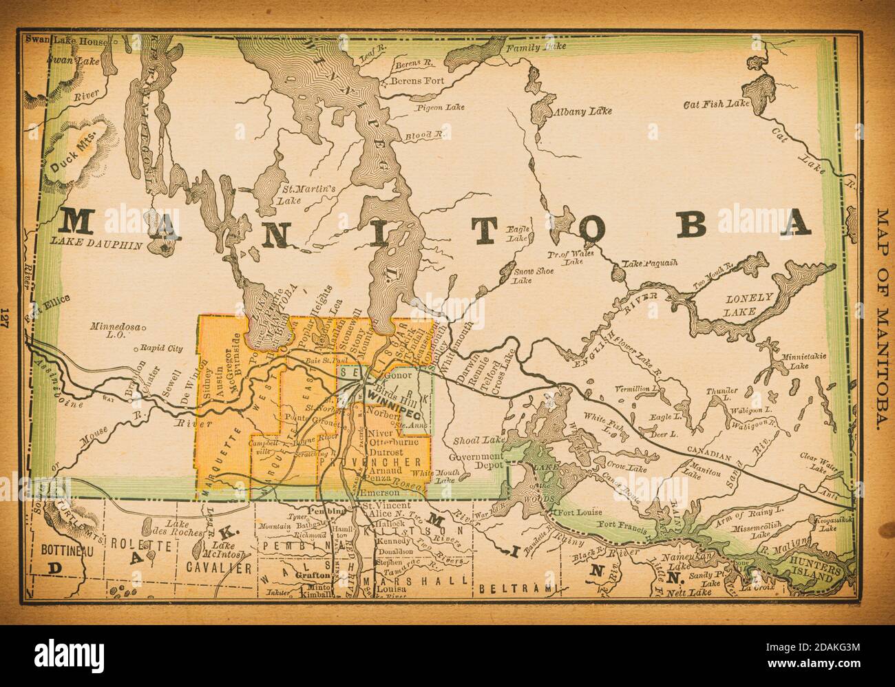 Carte du Manitoba du XIXe siècle. Publié dans nouvel Atlas du dollar des États-Unis et Dominion du Canada. (Rand McNally & Co's, Chicago, 1884). Banque D'Images