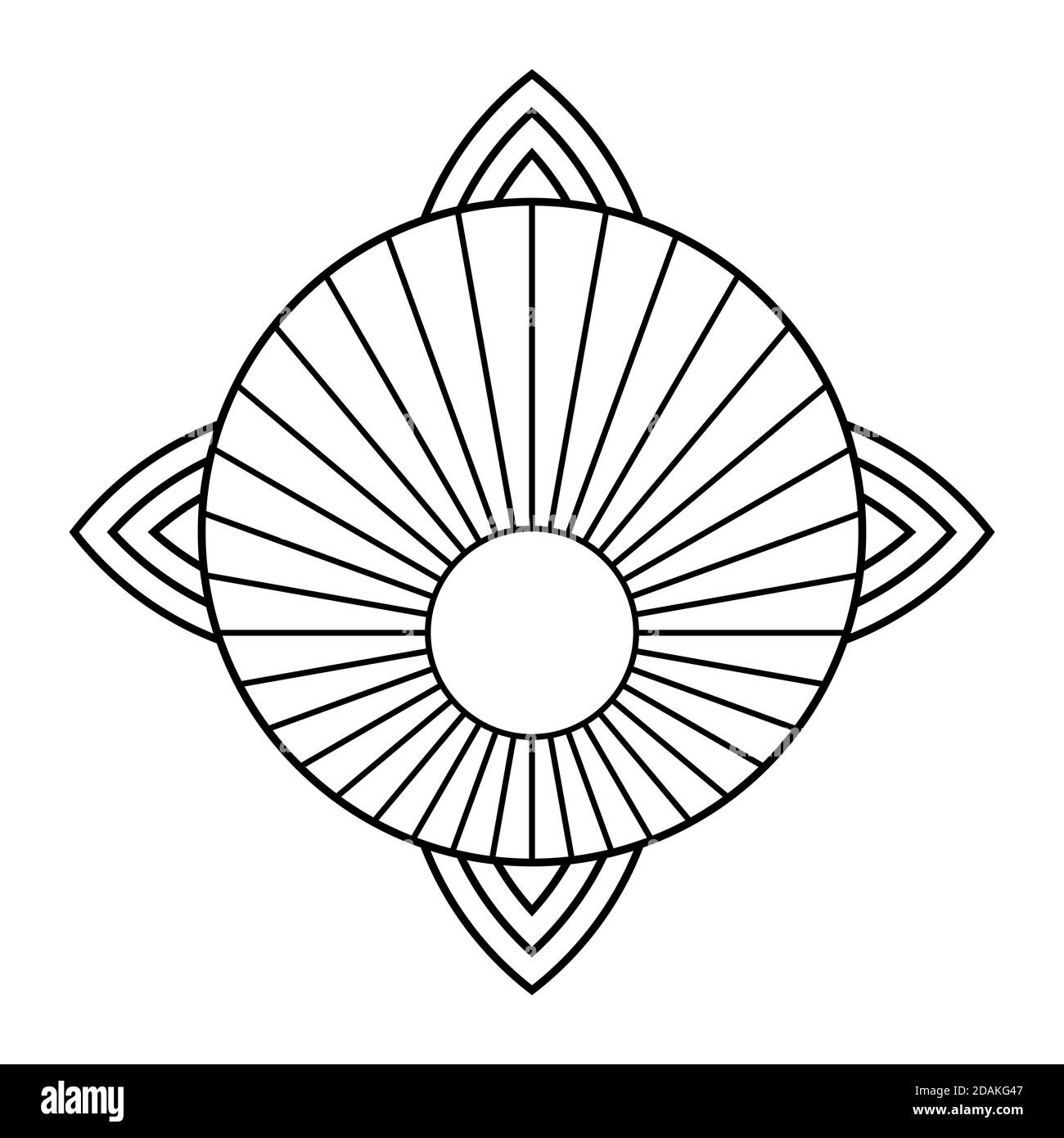 Décoration circulaire abstraite. Mandala ethnique. Fleur stylisée. Tatouage et impression pochoir. Répétition circulaire isolée. Élément de conception vectoriel décoratif. Illustration de Vecteur