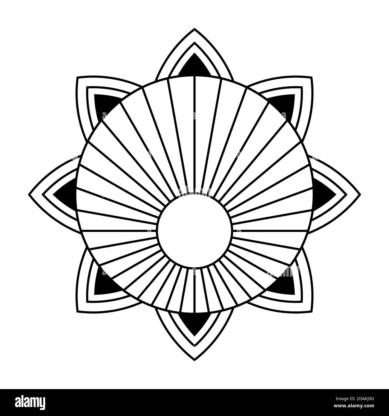 Décoration circulaire abstraite. Mandala ethnique. Fleur stylisée. Tatouage et impression pochoir. Répétition circulaire isolée. Élément de conception vectoriel décoratif. Illustration de Vecteur