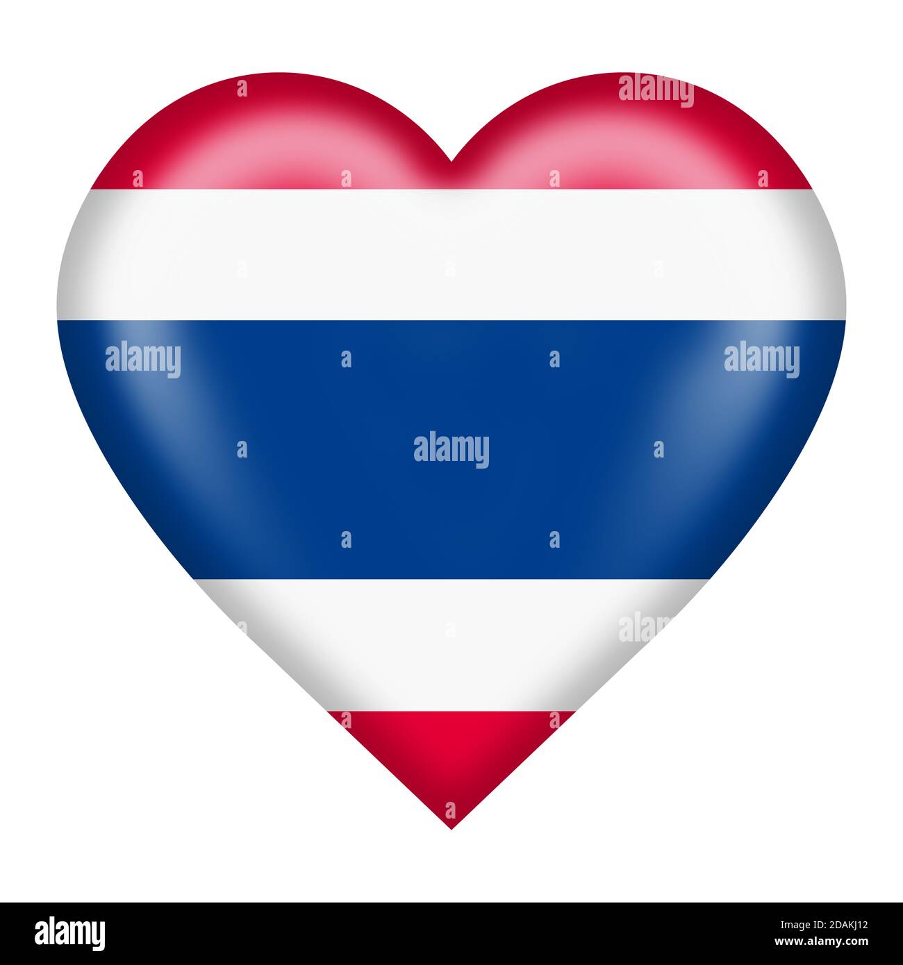 Bouton en forme de coeur de drapeau thaïlandais isolé sur blanc avec passe-cheveux illustration 3d Banque D'Images