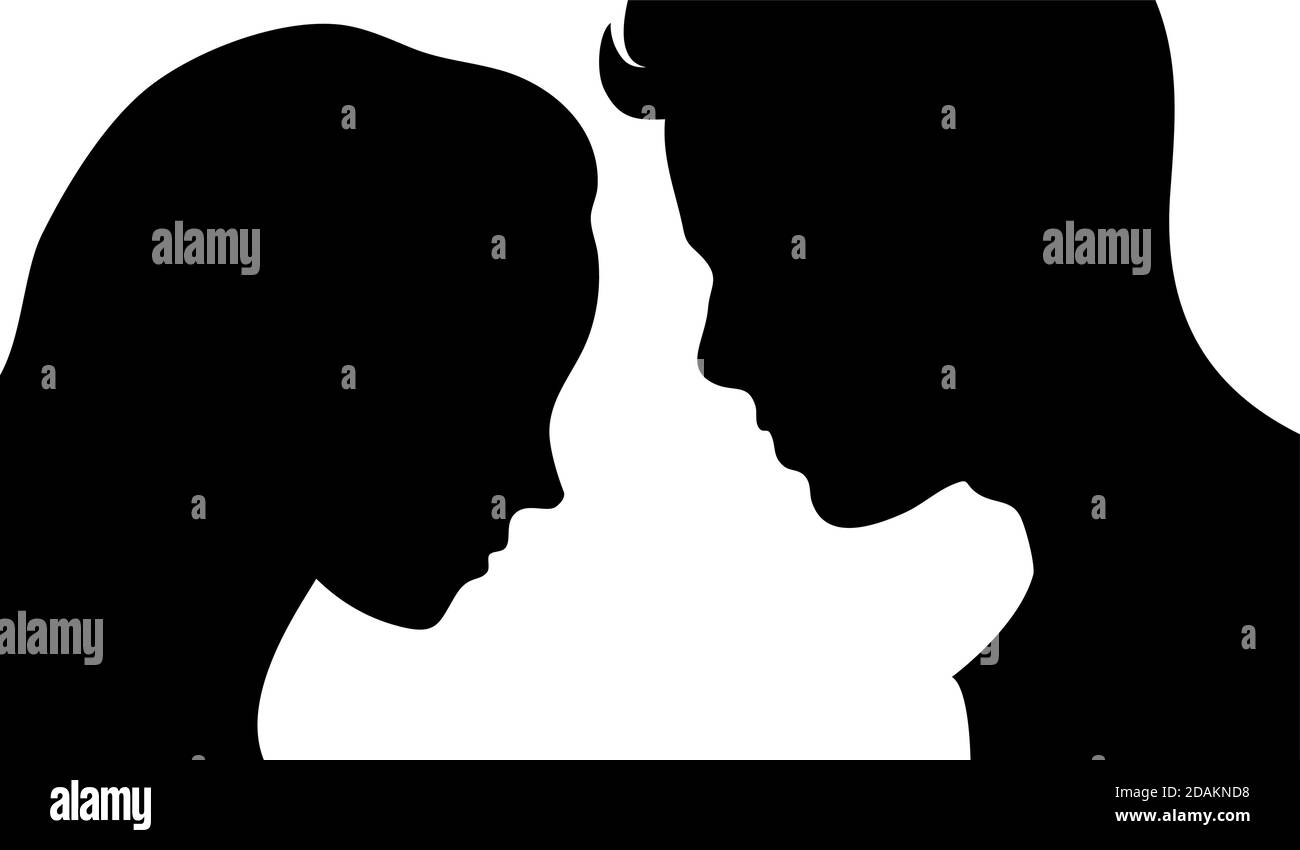 Silhouettes D Un Jeune Homme Et D Une Fille Sur Fond Blanc Face Dans Le Profil Couple Amoureux Illustration Vectorielle Image Vectorielle Stock Alamy