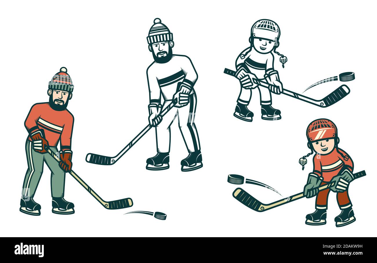 Joueurs de hockey garçons et hommes Banque D'Images