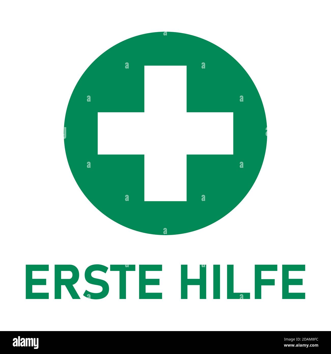 Erste Hilfe ('premiers secours' en allemand) icône verte et blanche avec  croix et texte. Image vectorielle Image Vectorielle Stock - Alamy