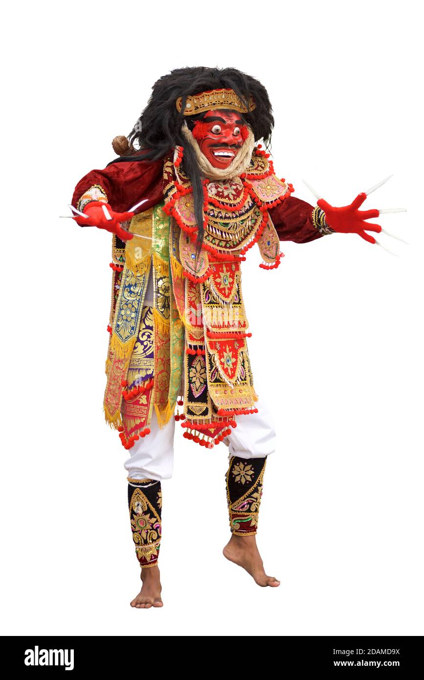 Danse balinaise masquée. Partie de la danse Barong. Jauk Keras dépeint le roi des géants. Un chiffre dynamique mais effrayant. Topeng. Temple de Sakenan, Bali, Indonésie Banque D'Images