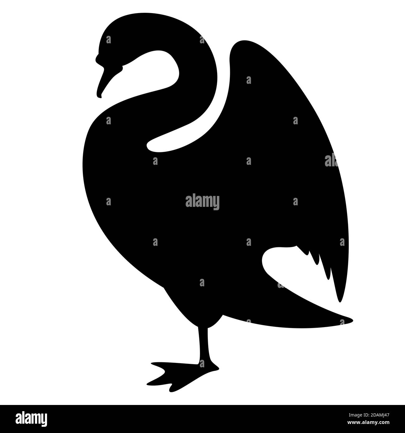 oiseau de cygne, illustration vectorielle, silhouette noire, côté profilé Banque D'Images