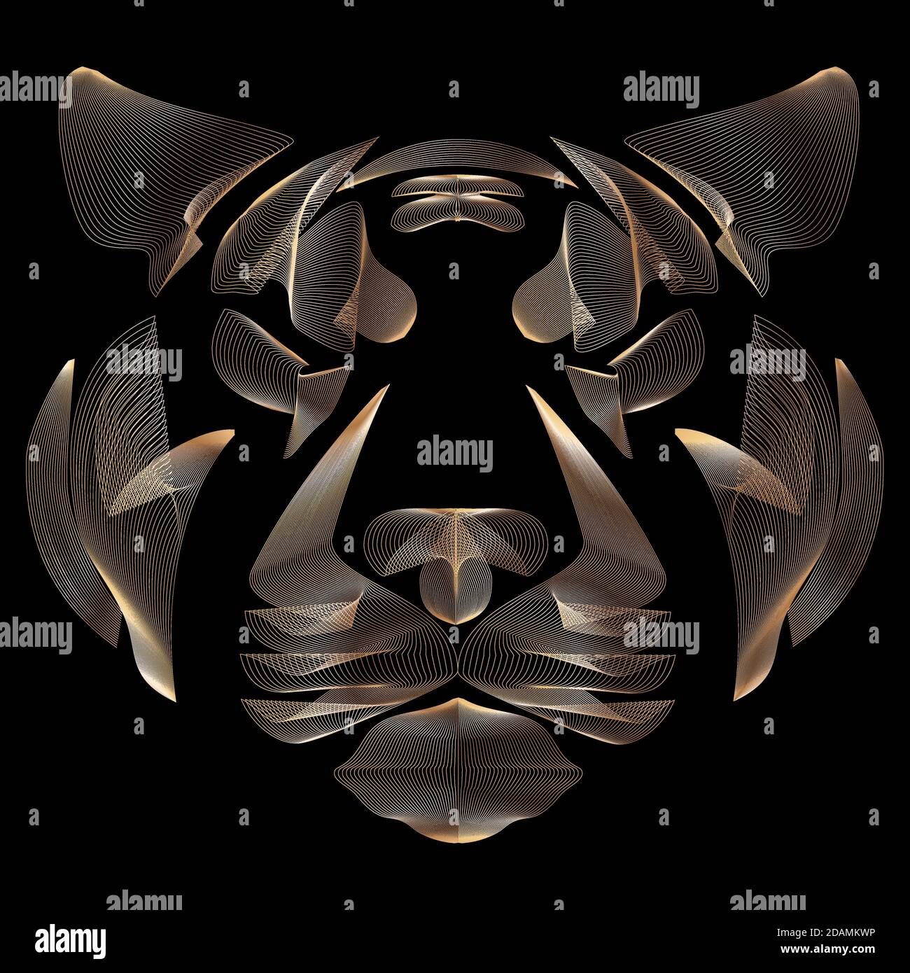 Tigre, tête de tigre, art linéaire, lignes dorées, illustration vectorielle, eps 10 Illustration de Vecteur
