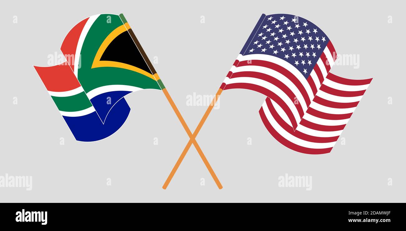 Drapeaux croisés et agités de l'Afrique du Sud et des États-Unis. Illustration vectorielle Illustration de Vecteur