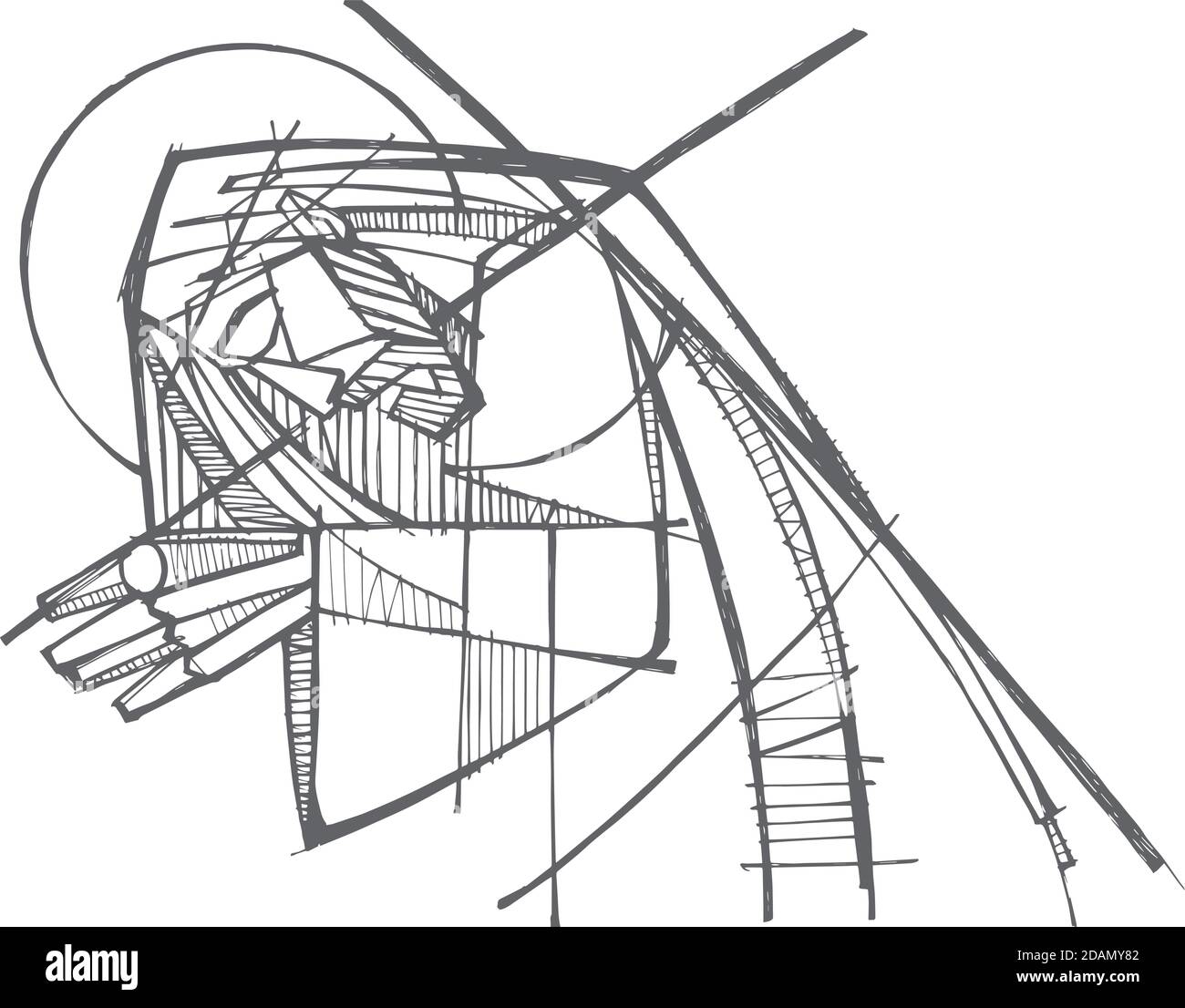 Illustration vectorielle dessinée à la main ou dessin de Jésus-Christ à Sa passion portant la croix Illustration de Vecteur