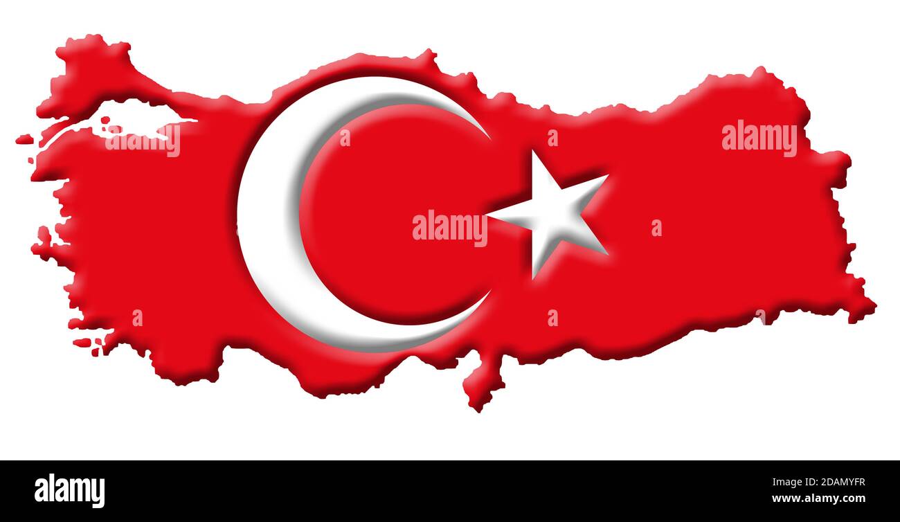 Carte 3D de la Turquie avec les couleurs du national turc drapeau Banque D'Images
