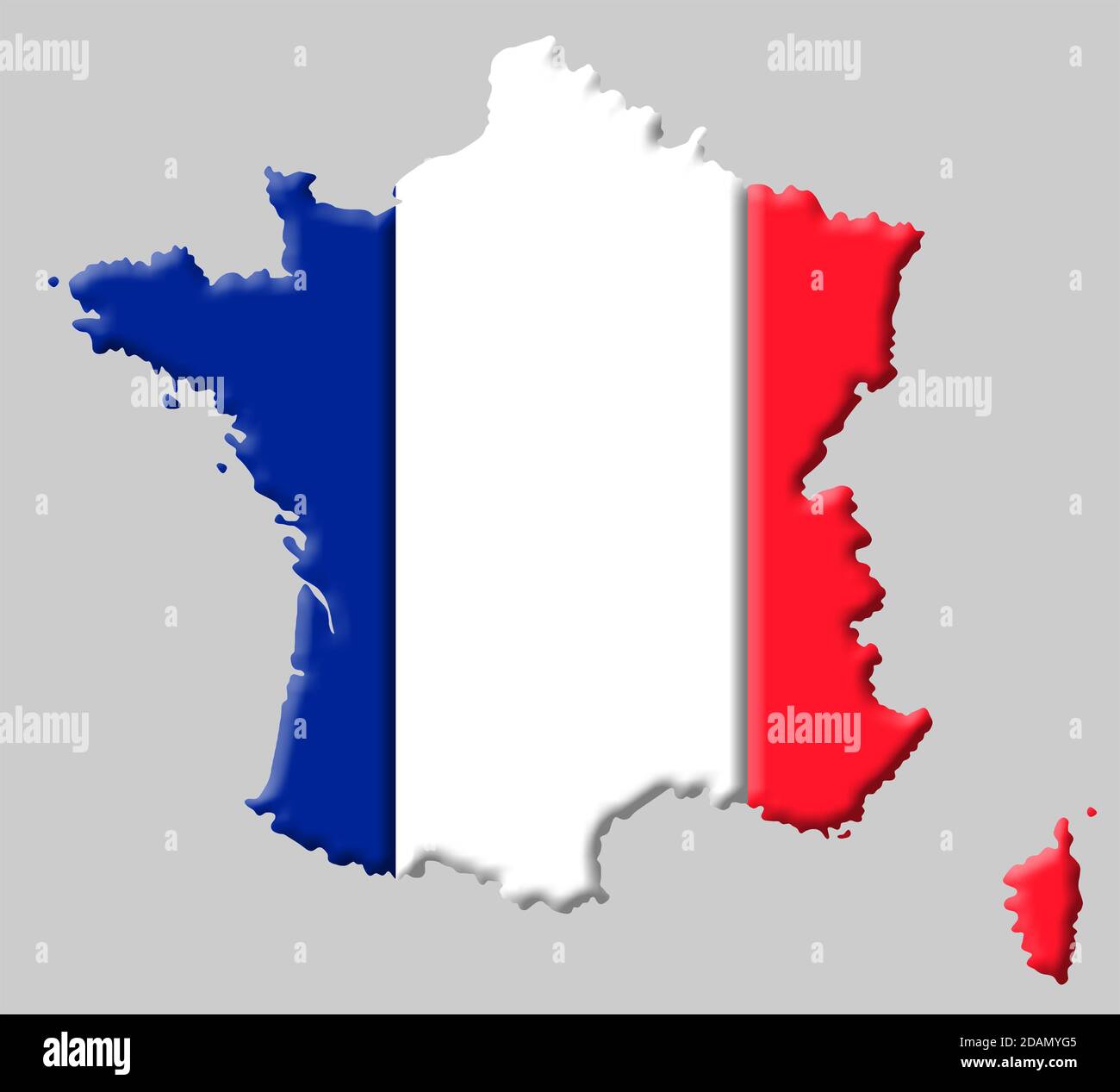Carte 3D de la France avec les couleurs de la nationale française drapeau Banque D'Images