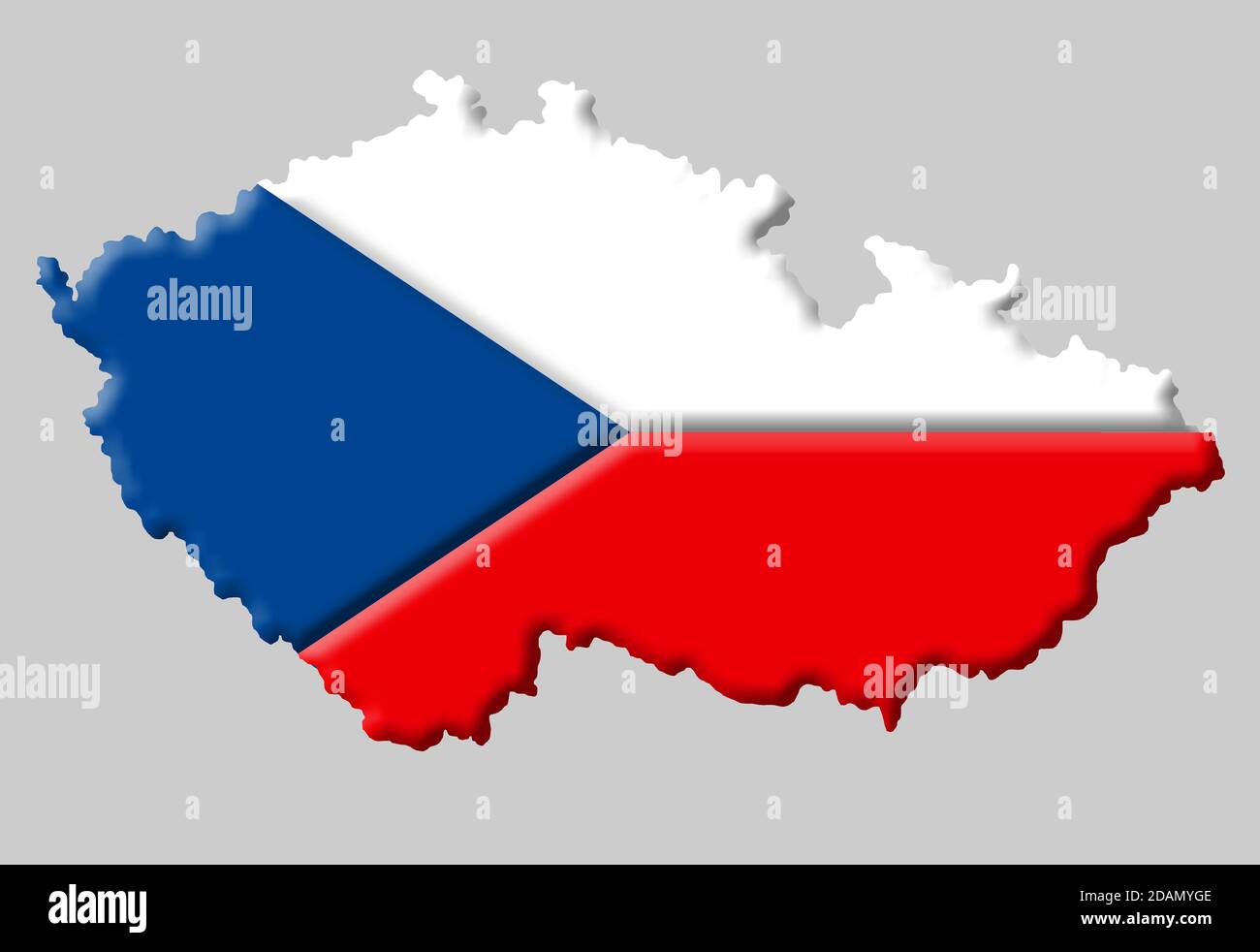 Carte 3D de la Tchéquie / République Tchèque avec les couleurs de Le drapeau national tchèque Banque D'Images