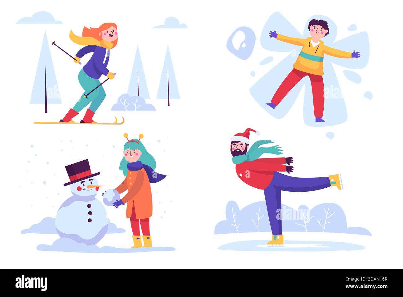 Personnes effectuant des activités d'hiver en plein air Illustration vectorielle Illustration de Vecteur