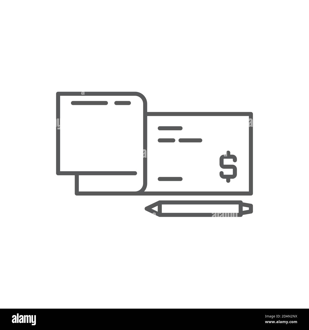 Icône de carnet de chèques et de stylo, couleur, ligne, contour du signe vectoriel, pictogramme de style linéaire isolé sur blanc. Symbole, illustration du logo. Contour modifiable. Pixel Illustration de Vecteur
