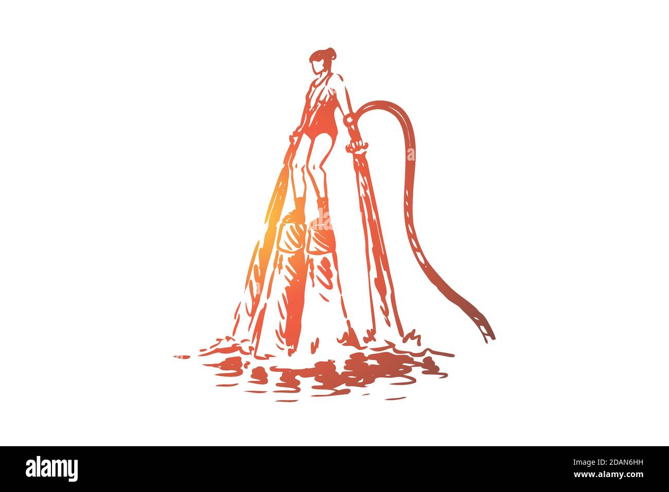 Flyboard, eau, loisirs, mer, sport concept. Vecteur isolé tracé à la main. Illustration de Vecteur