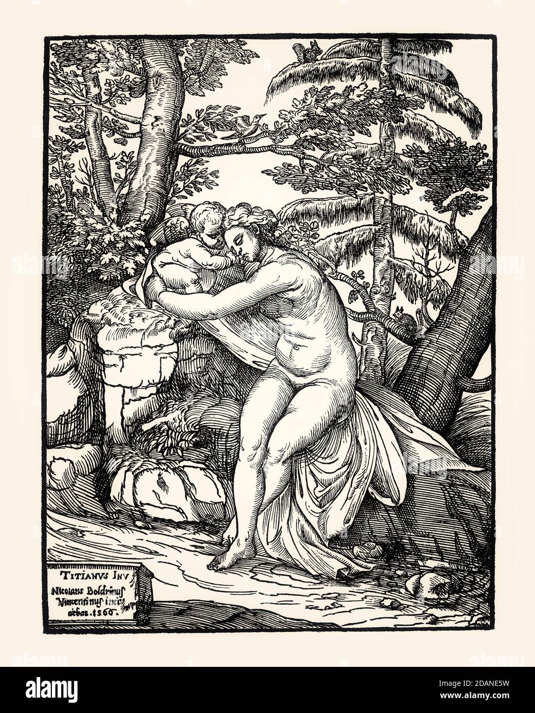 Vénus et Amor, 1566, de Niccolo Boldrini d'après Tizian, télécopie du XIXe siècle Banque D'Images