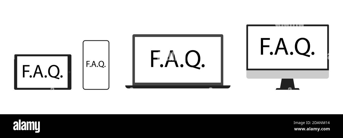 Inscription F.A.Q. sur l'écran de l'appareil Illustration de Vecteur