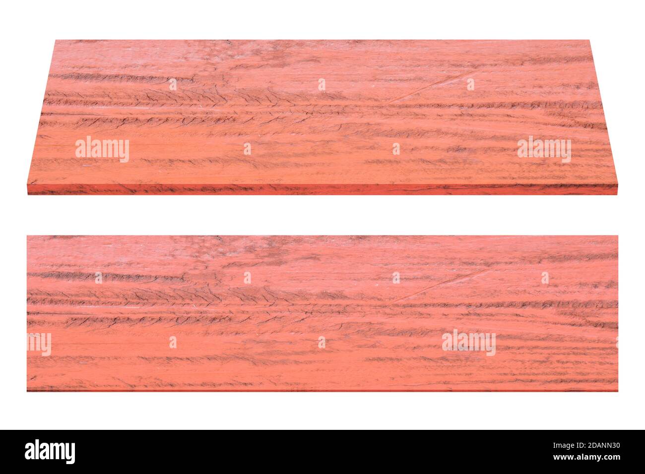 panneau en pin rouge isolé sur fond blanc. Banque D'Images