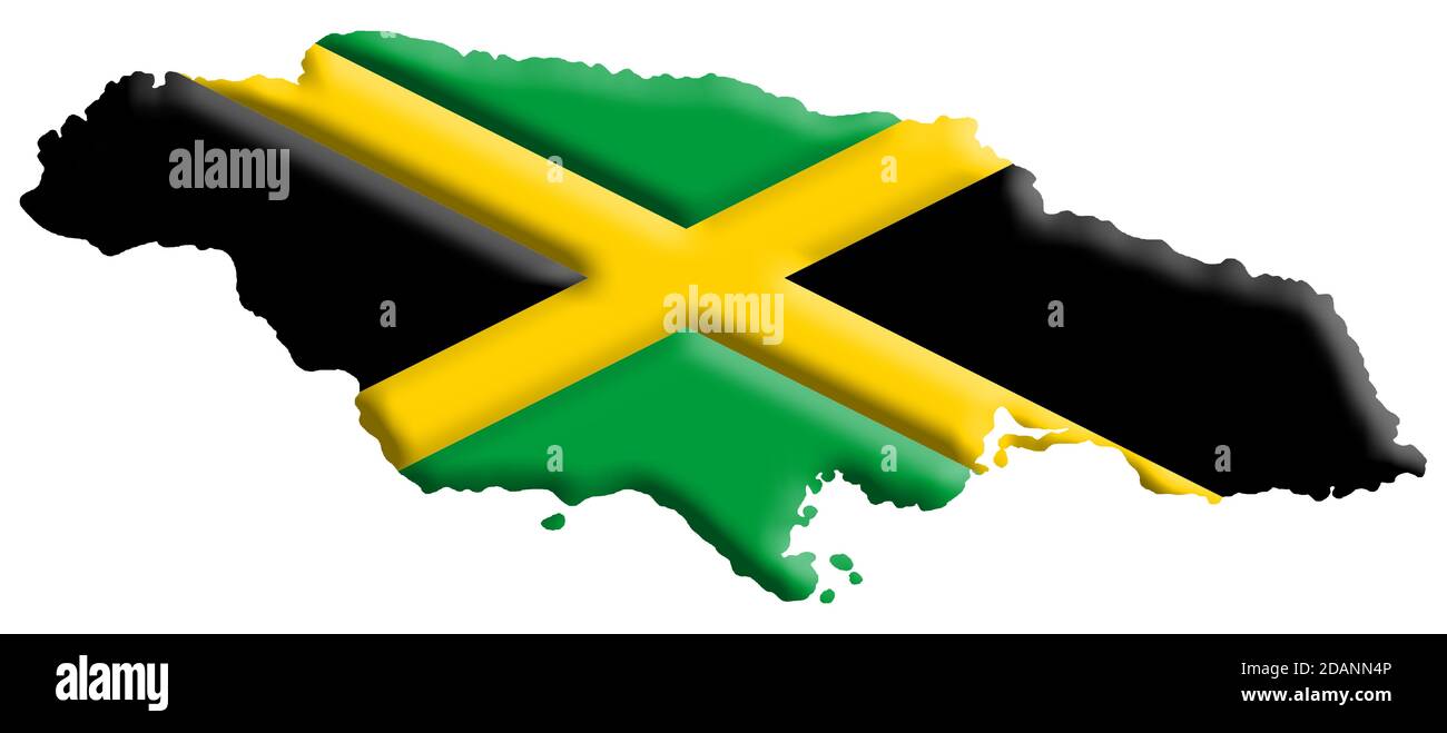 Carte 3D de la Jamaïque avec les couleurs du national jamaïcain drapeau Banque D'Images