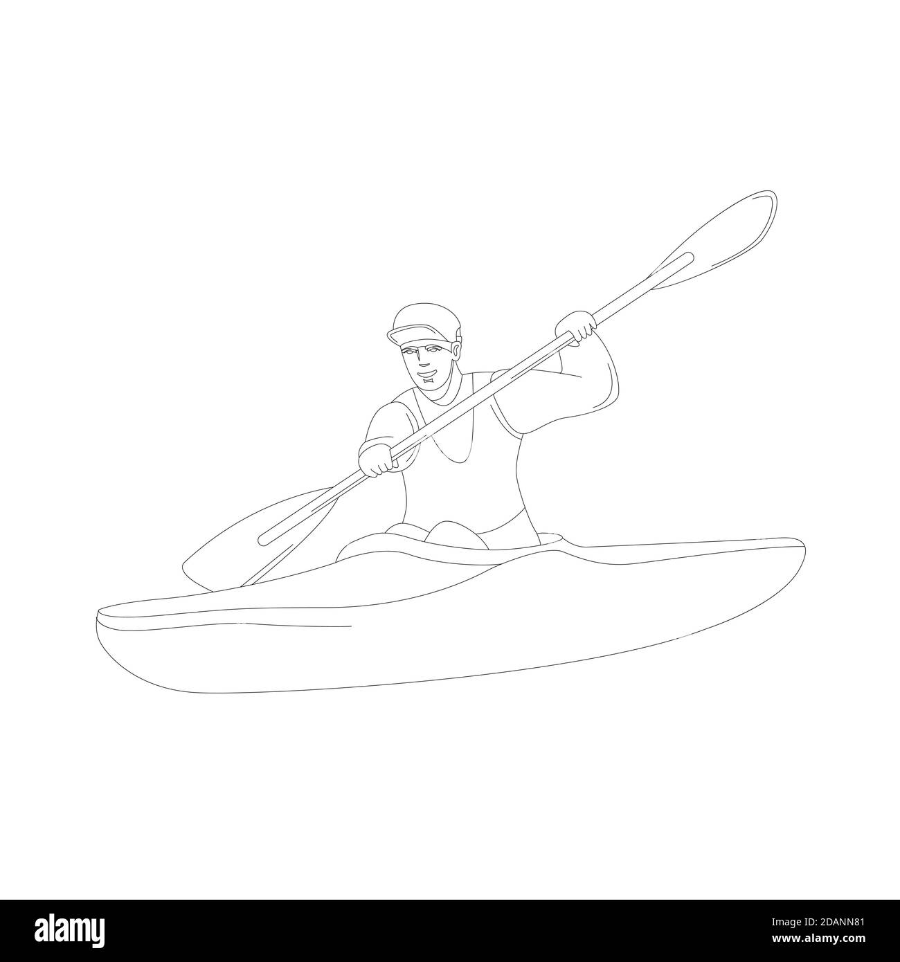 homme en kayak, illustration vectorielle, dessin de doublure, côté profilé Banque D'Images