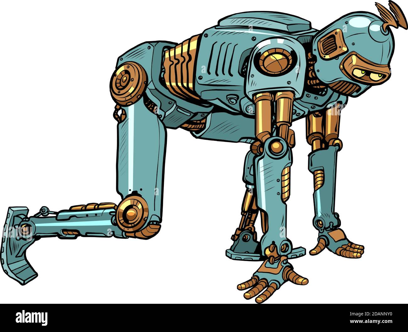 Robot steampunk rétro en position de départ Illustration de Vecteur