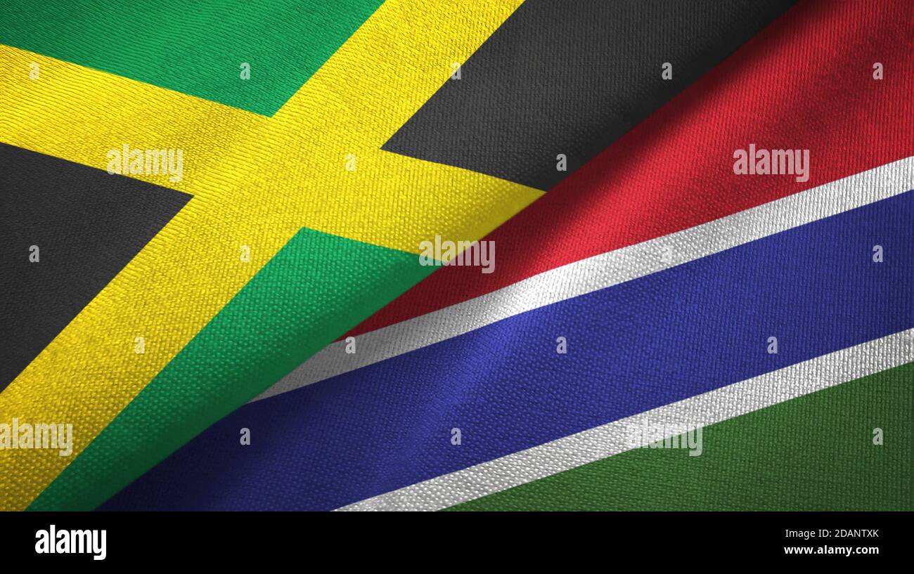 Jamaïque et Gambie deux drapeaux tissu textile, texture de tissu Photo  Stock - Alamy
