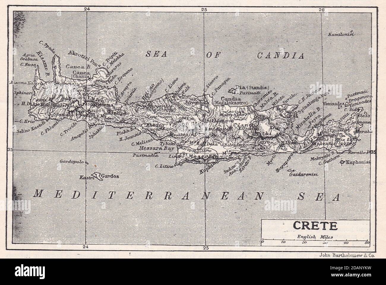 Carte ancienne de Crète 1900 Banque D'Images
