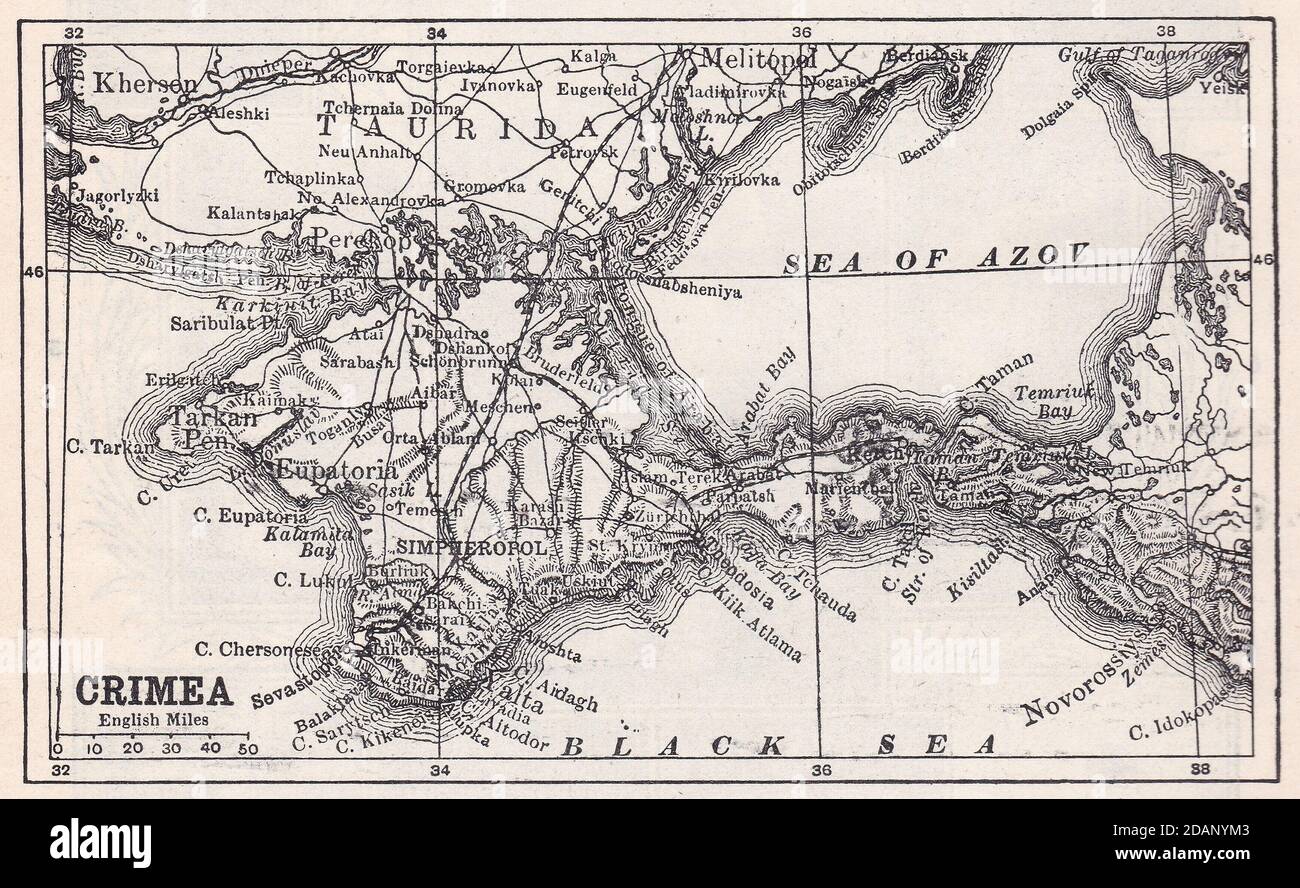 Carte ancienne de Crimée 1900 Banque D'Images