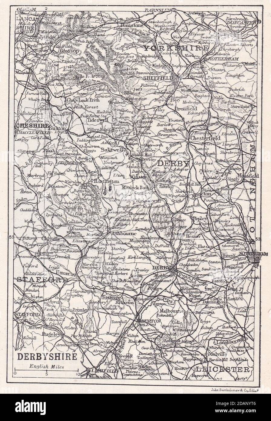Carte ancienne du Derbyshire 1900 Banque D'Images