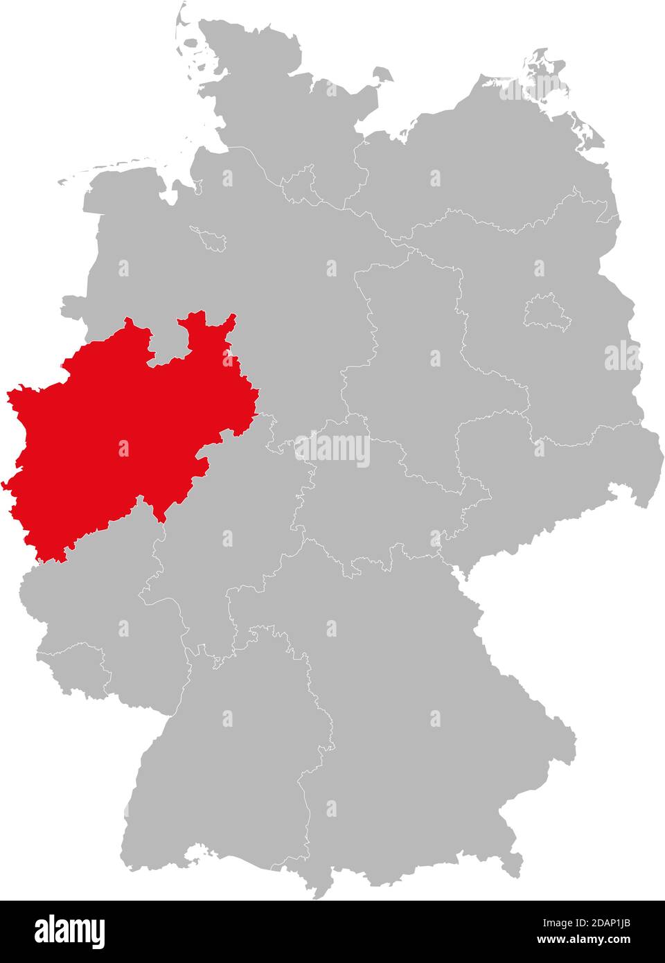 Etat de Rhénanie-du-Nord-Westphalie isolé sur la carte de l'Allemagne. Concepts et antécédents professionnels. Illustration de Vecteur